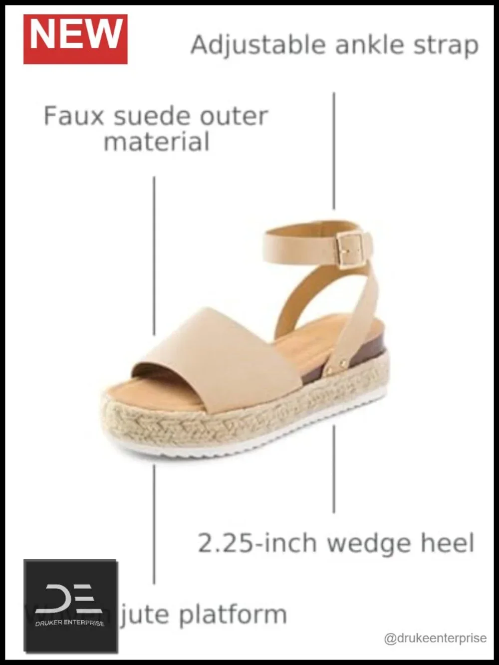 Woven Jute Platform Wedge Sandals with Adjustable Ankle Strap